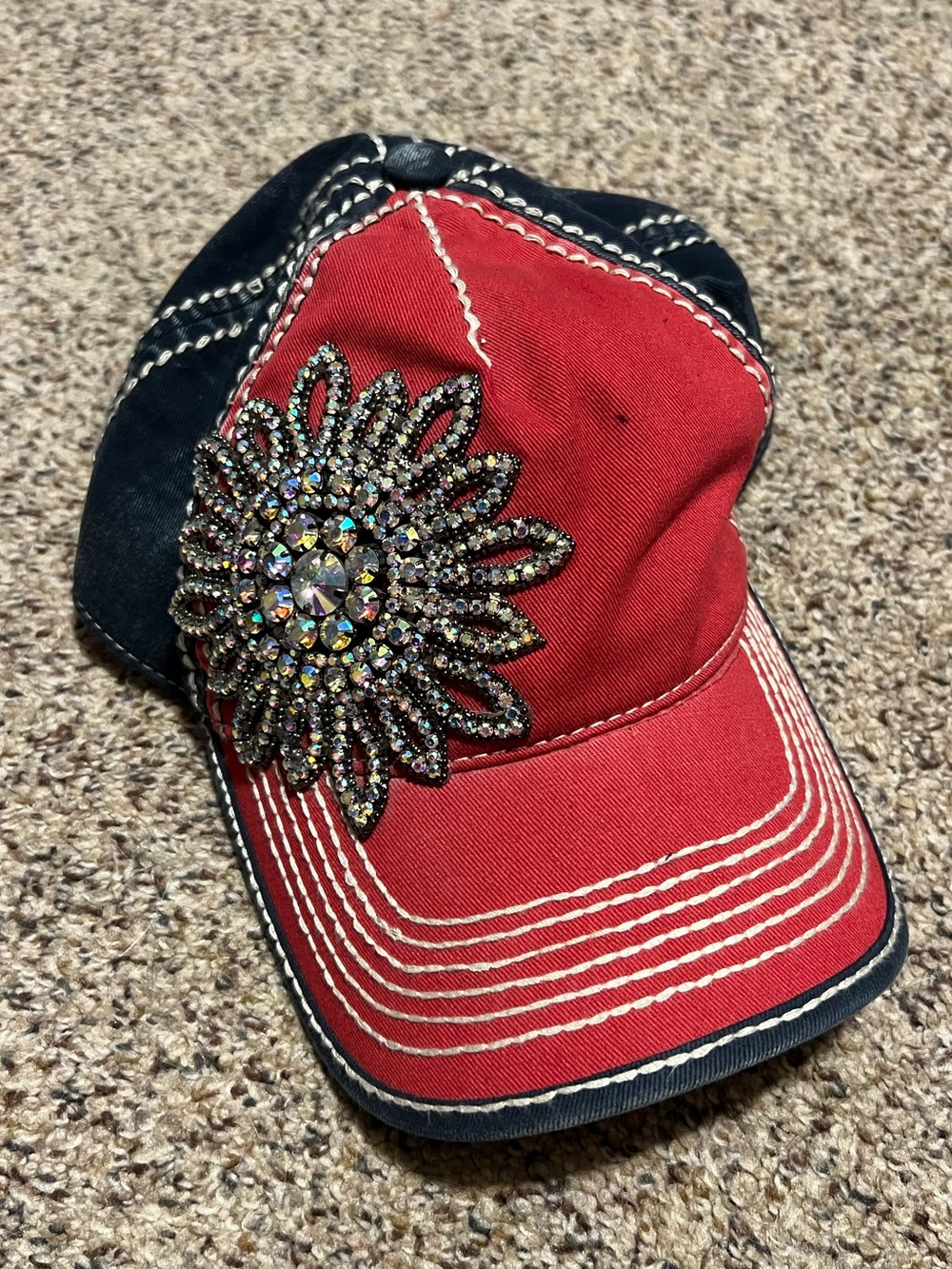 Olive & Pique rhinestones flower baseball cap